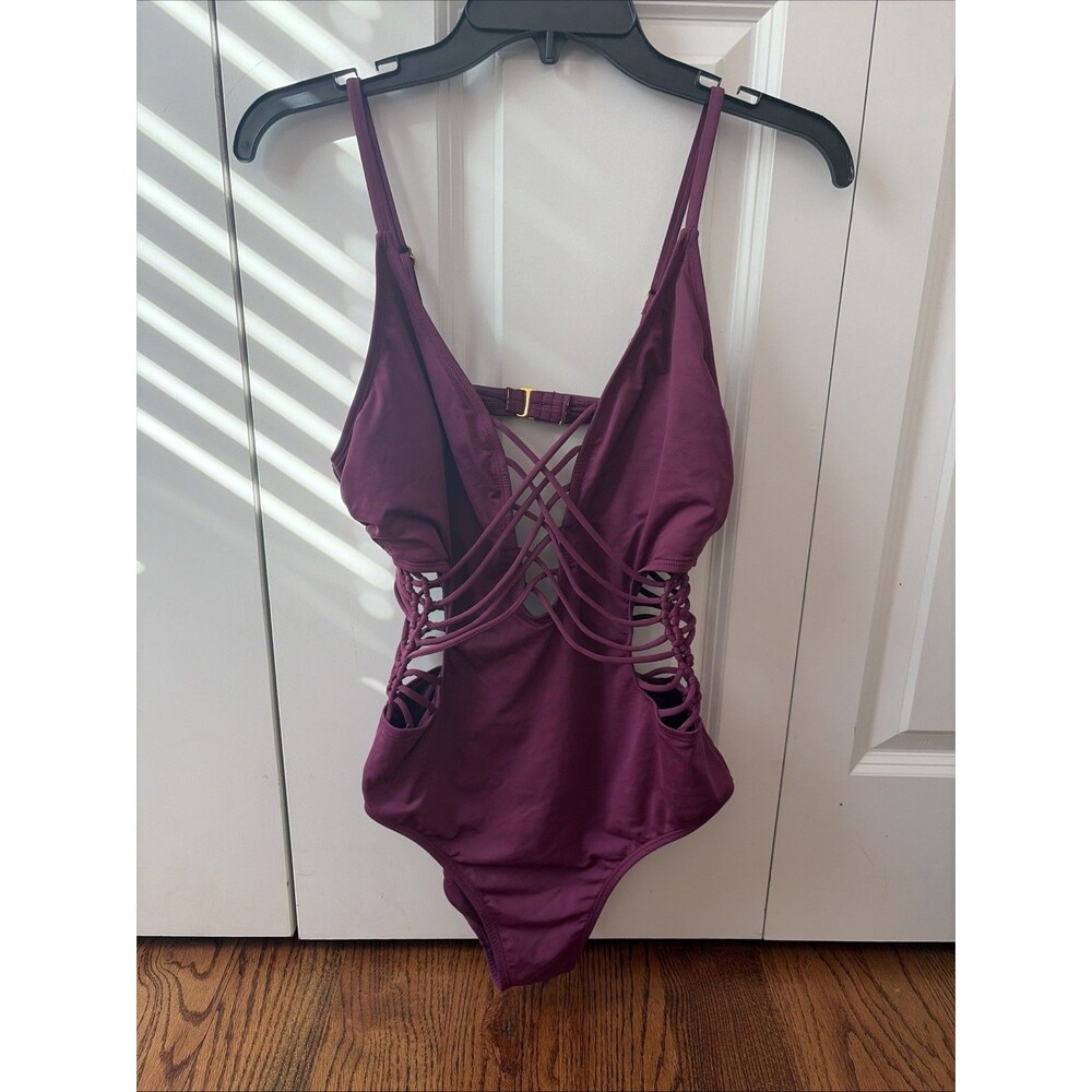 Ambrielle Women's Strappy Criss Cross One Piece Swimsuit  Purple Size Large